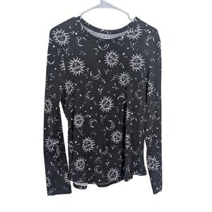 No Boundaries Celestial Sun Moon Ribbed Long Sleeve Top Black XXXL 3XL